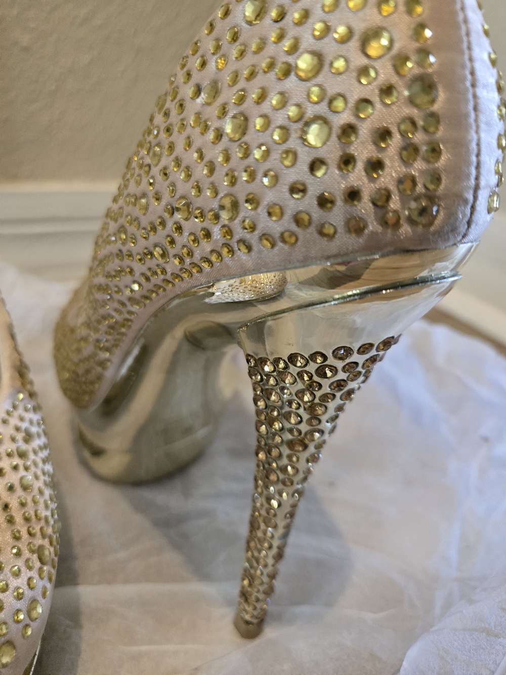 Gold Crystal Embellished Women's High Heels
